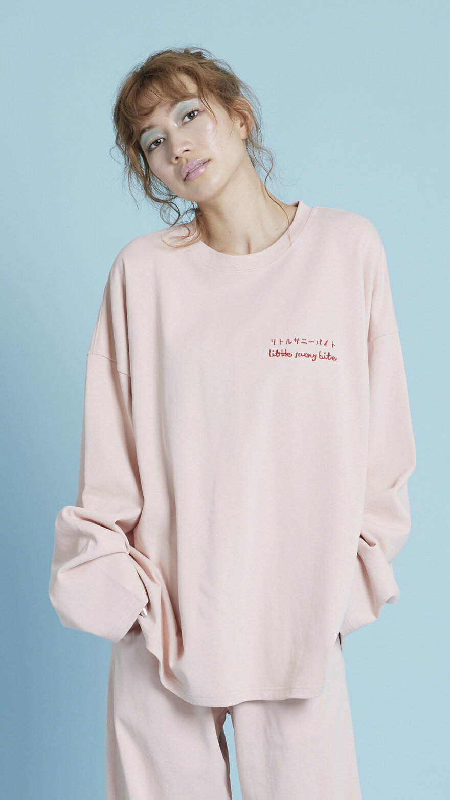 楽天Pretty楽天市場店littlesunnybite リトルサニーバイト ロゴ ロングTシャツ ロンT　長袖 メンズ レディース ユニセックス ピンク ブラック 黒 シンプル 無地 可愛い 上品 おしゃれ ロリータ Sサイズ 二の腕カバー 体型カバー 20代 30代 40代 正規販売 シェアコーデ　ミラーコーデ ペア