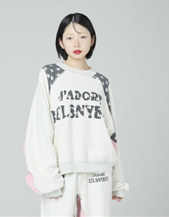 LITTLE SUNNY BITE リトルサニーバイト littlesunnybite Jadore スウェットトップス トレーナー 星 スター 配色 カラーブロック ヘザーグレー ブラック ピンク メンズ ウィメンズ ユニセックス オーバーサイズ S