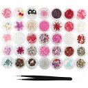 レジン封入 パーツ レジン 材料 押し花 ドライフラワー 花材 ピンセット付き 35種類セット (ピンク系) 【 ハンドメイド 親子 素材 UVレジン レジンク...