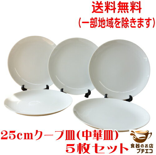 樂天商城 - 送料無料 丸皿 白 25cm クープ皿 中華皿 プレート 5枚 セット レンジ可 食洗器対応 美濃焼 日本製 シンプル リムなし ポーセラーツ 絵付け用 食器 陶器 人気 大皿 かわいい おしゃれ おすすめ 安い 店舗用食器 平皿 25センチ 業務用 ワンプレート 焼き物
