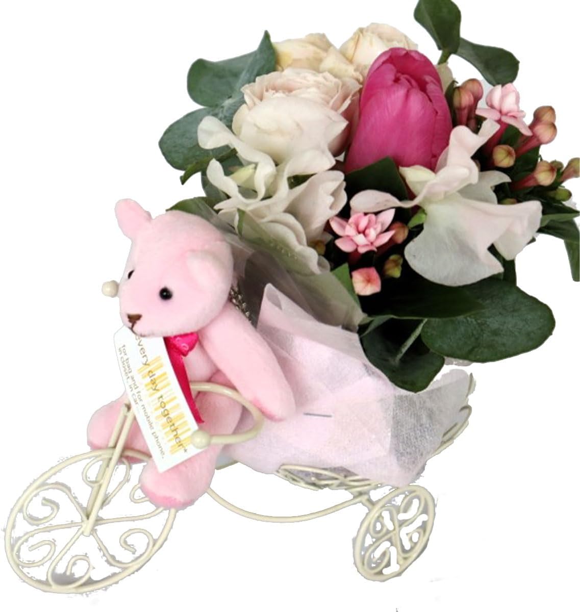 アロマくまちゃん付 フラワーアレンジメント 生花 自転車ベース バラ ギフト