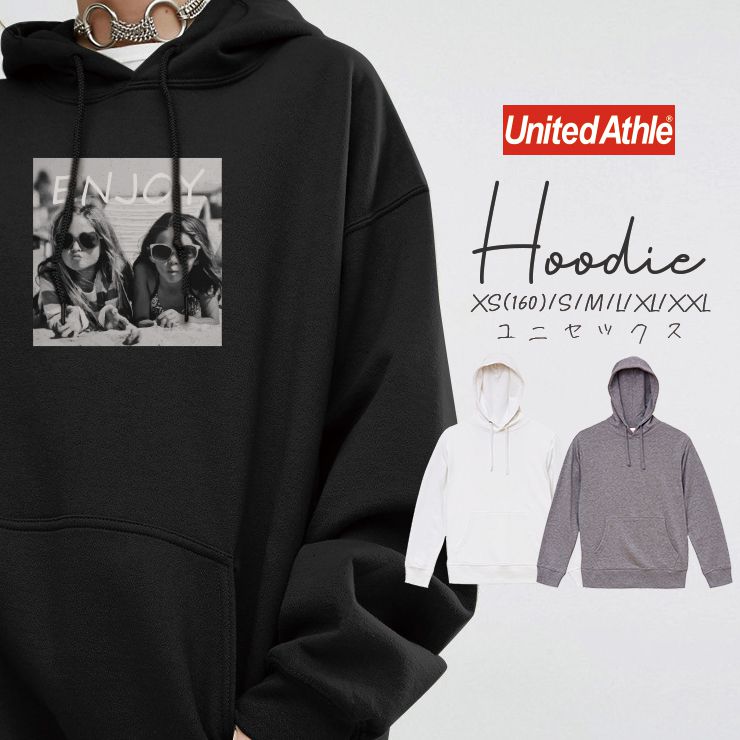 パーカー レディース メンズ おしゃれ 大きめ 冬 韓国 フード パーカ スウェット プルオーバー トレーナー 冬 ゆったり ペア カップル おそろ モノクロ フォトプリント kids ENJOY