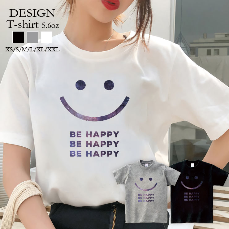 乐天商城 - Tシャツ レディース 半袖 カジュアル 大人かわいい 大人 トップス tシャツ メンズ ユニセックス おしゃれ 半袖 tシャツ ペア カップル 綿100% カットソー ブランド プリント Tシャツ ニコちゃん スマイル にこちゃん 宇宙柄 ギャラクシー