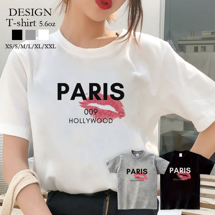Tシャツ レディース 半袖 カジュアル 大人かわいい 大人 トップス tシャツ メンズ ユニセックス おしゃれ 半袖 tシャツ ペア カップル 綿100% カットソー ブランド プリント Tシャツ ペア ロゴT PARIS ハリウッド リップマーク セクシー HOLLYWOOD 海外