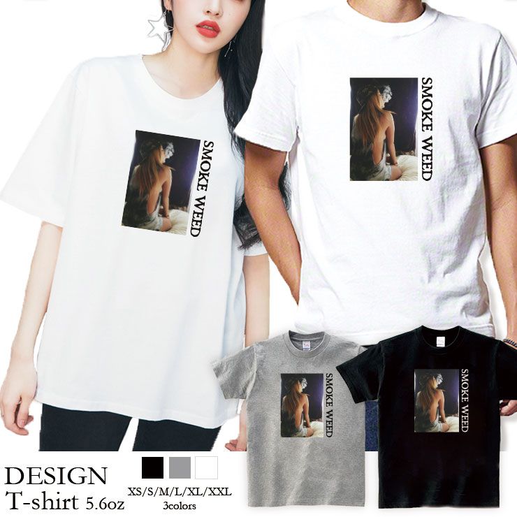 乐天商城 - Tシャツ レディース 半袖 カジュアル 大人かわいい 大人 トップス tシャツ メンズ ユニセックス おしゃれ 半袖 tシャツ ペア カップル 綿100% カットソー ブランド プリント Tシャツ ペア セクシー ガール タバコ 煙草 weed 煙 ストリート