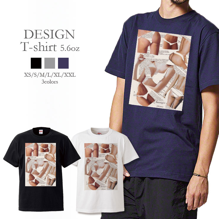 Tシャツ メンズ 半袖 プリント Uネック クルーネック 丸首 綿 半袖 カットソー おしゃれ アメカジ ストリート カジュアル レディース ユニセックス 大きいサイズ対応 男女兼用 セクシー ヒップ お尻 英字新聞 美女