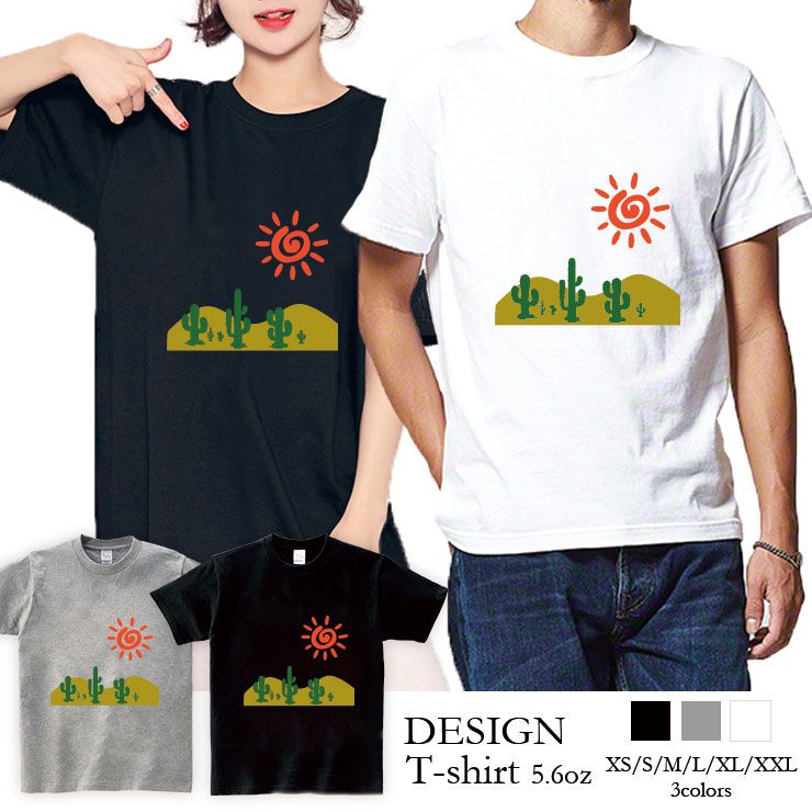 乐天商城 - Tシャツ レディース 半袖 カジュアル 大人かわいい 大人 トップス tシャツ メンズ ユニセックス おしゃれ 半袖 tシャツ ペア カップル 綿100% カットソー ブランド プリント Tシャツ ペア サボテン 太陽 sun 植物 おもしろ