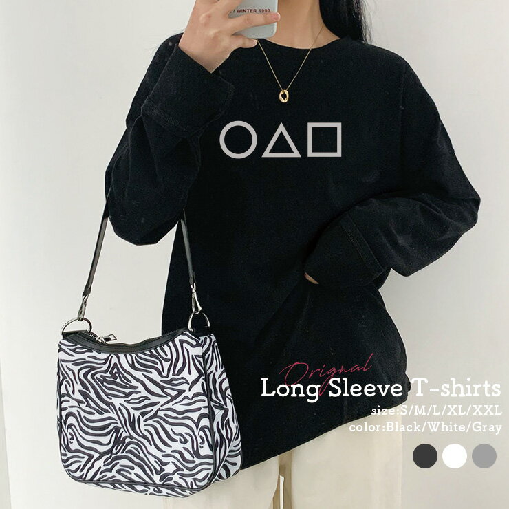 乐天商城 - Tシャツ ロンT 長袖 レディース トップス プリントT 丸首 クルーネック レディース Tシャツ 長袖 カットソー レイヤード ロングTシャツ おしゃれ 大人かわいい ペア おそろ ロゴ 秋冬 ビッグT 大きいサイズ 丸三角四角 記号 シンプル 暗号