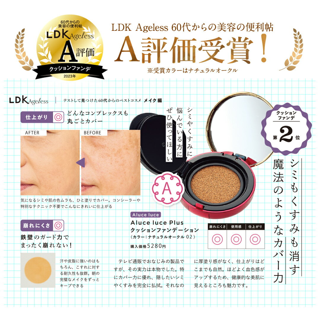 【LDK掲載！初めての方限定価格】高カバー力×ツヤ美肌 Aluce luce Plus(アルーチェルーチェプラスクッションファンデーション / クッションファンデ マスクにつきにくい ファンデーション テレビCM放送中) 3