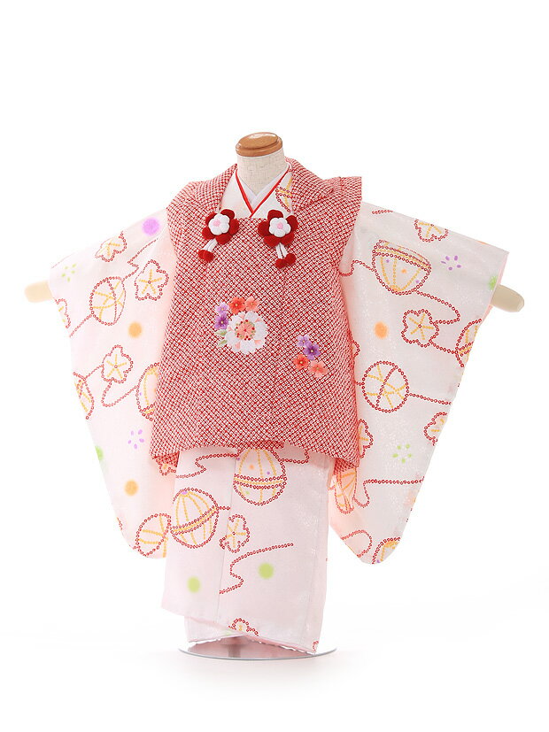 七五三 着物 3歳 レンタル 七五三 被布 レンタル七五三 3歳 女の子 レンタル 着物 セット ひふ 被布セット 三歳 白 赤 鹿の子風 身長 90cm 95...