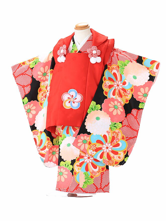 七五三 着物 3歳 レンタル 七五三 被布 レンタル七五三 3歳 女の子 レンタル 着物 セット ひふ 被布セット 三歳 モダン 赤 JK3264身長 90cm...