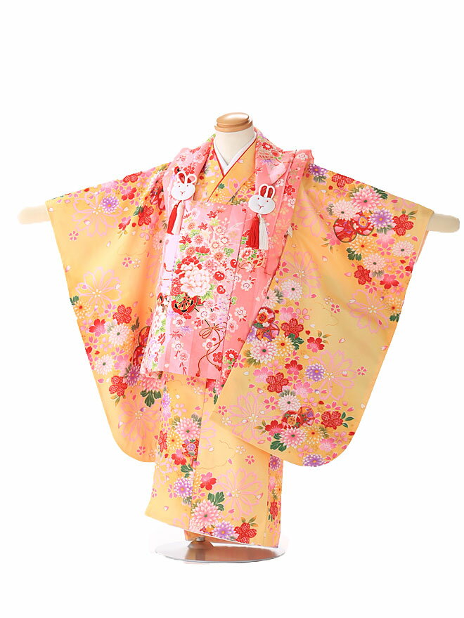 七五三 着物 3歳 レンタル 七五三 被布 レンタル七五三 3歳 女の子 レンタル 着物 セット ひふ 被布セット 三歳 黄色 JK3291身長 90cm 95...