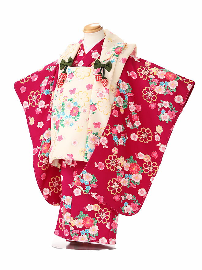 七五三 着物 3歳 レンタル 七五三 被布 レンタル七五三 3歳 女の子 レンタル 着物 セット ひふ 被布セット 三歳 紫 さくらんぼ JK3334身長 90...