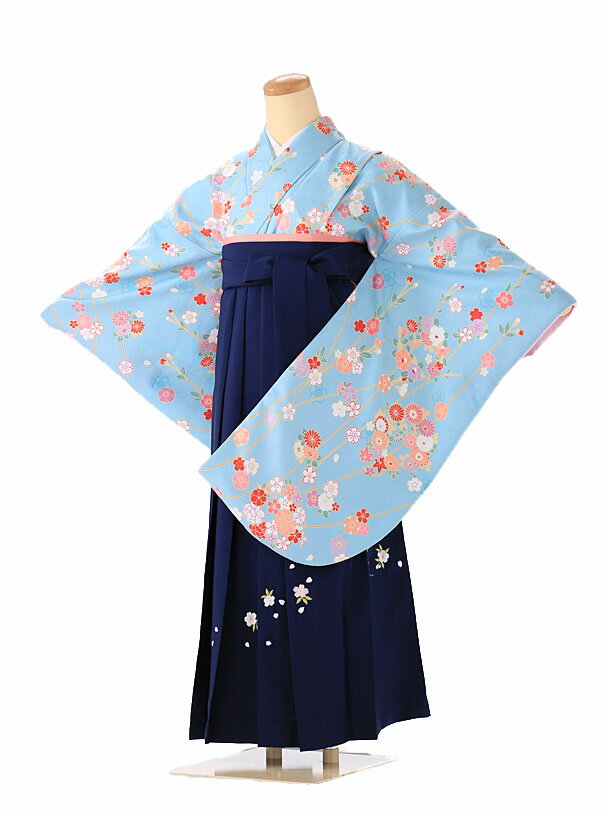 楽天着物ネットレンタルkimonoshop【卒業式 袴 レンタル 小学生】【女の子 小学生卒業式フルセット】【古典スタイル】 【148cm-153cm】ジュニア 女袴 着物レンタル Sサイズ フルセット 往復送料無料 青 blue袴 0062 【レンタル】