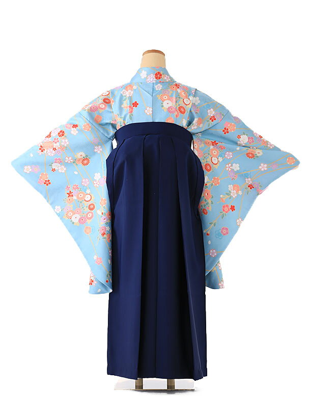 【卒業式 袴 レンタル 小学生】【女の子 小学生卒業式フルセット】【古典スタイル】 【148cm-153cm】ジュニア 女袴 着物レンタル Sサイズ フルセット 往復送料無料 青 blue袴 0062 【レンタル】
