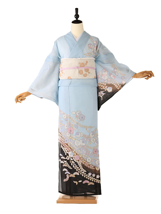 夏 訪問着 レンタル 絽 訪問着 夏用 フルセットレンタル 絽 着物 レンタル 夏 【7月8月】【水色】【辻が花】155cm 160cm 165cm サマー summer　夏きもの 【結婚式】【披露宴】【wedding】【発表会】kt5095【レンタル】