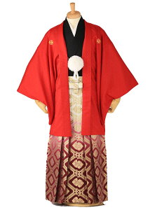 【レンタル】【小さめ】【男袴】【はかま】【メンズ】【20歳】【成人式】【卒業式】【化繊】【キュプラ×金属糸】【紋付】【羽織着物】【赤色】【160cm-168cm】【男袴】【ベーシック男袴】往復送料無料 XG0102バーゲン