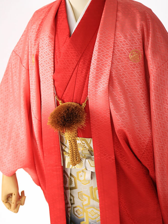 【レンタル】【男袴】【はかま】【メンズ】【20歳】【成人式】【卒業式】【化繊】【キュプラ×金属糸】【紋付】【羽織着物】【赤×金】【160cm-168cm】往復送料無料 【ベーシック男袴】XG0112安売り 成人式　振袖　レンタル
