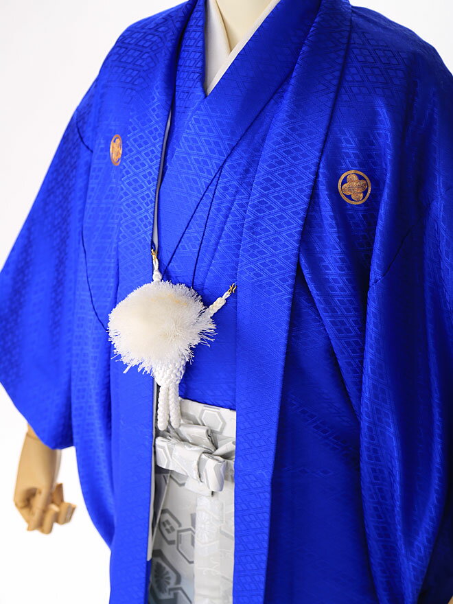 【レンタル】【男袴】【はかま】【メンズ】【20歳】【成人式】【卒業式】【化繊】【キュプラ×金属糸】【紋付】【羽織着物】【青×シルバー】【160cm-168cm】【ベーシック男袴】往復送料無料 XG0114安売り 成人式　振袖　レンタル
