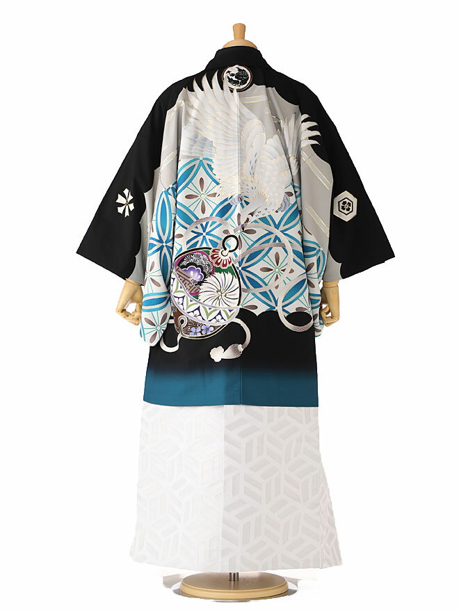 【レンタル】japanstyle 青 七宝【紋付袴 レンタル】【成人式 袴 男 】【卒業式 袴 レンタル 男】【メンズ】【20歳】【成人式】【卒業式】【紋付】【羽織着物】黒×青【170cm-178cm】【男袴】【ブランド男袴】往復送料無料 【デザイン男袴】XG0153ネット予約 成人式　振袖　レンタル