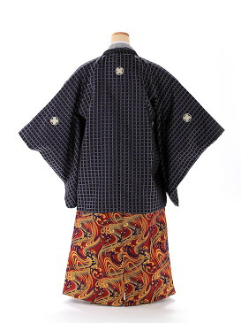 【レンタル】【卒業式 袴 レンタル 小学生】【卒業式】【男の子】【袴レンタル】【着物レンタル】子供用 ジュニア紋付袴レンタル 黒格子×赤袴 紋付きフルセット 羽織レンタル 袴145cm 150cm 155cm10歳〜13歳 十三参り 6年生 往復送料無料 FC1338