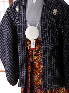 【レンタル】【卒業式 袴 レンタル 小学生】【卒業式】【男の子】【袴レンタル】【着物レンタル】子供用 ジュニア紋付袴レンタル 黒格子×赤袴 紋付きフルセット 羽織レンタル 袴145cm 150cm 155cm10歳〜13歳 十三参り 6年生 往復送料無料 FC1338