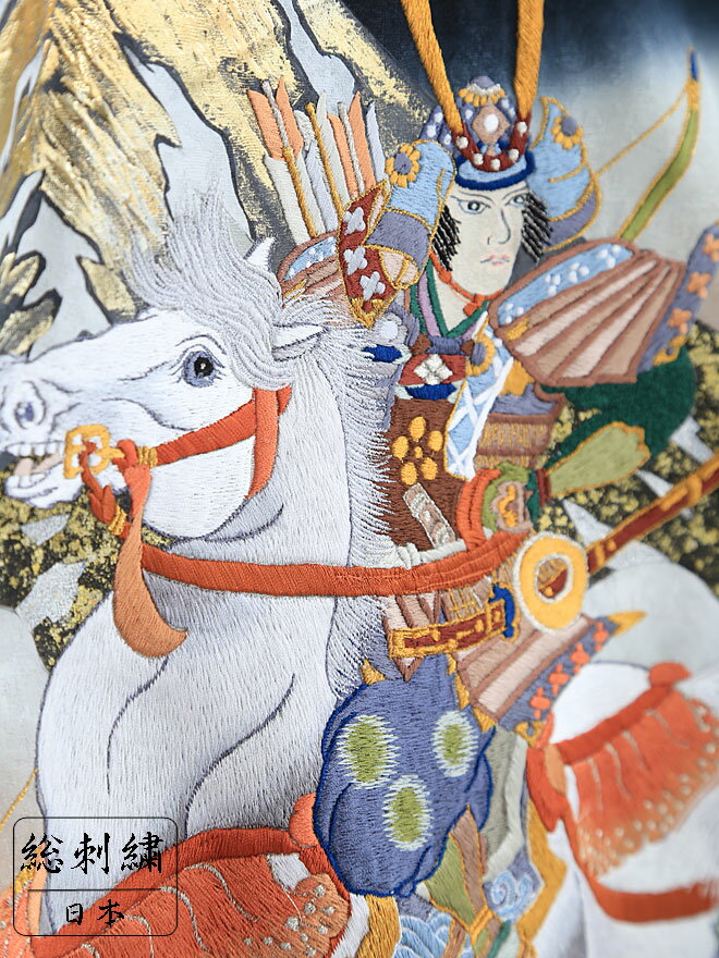 【レンタル】【刺繍】【手描き友禅】【お宮参り 男の子 レンタル】【産着レンタル 男の子 正絹】【国産】【初着】【フルセット】侍 富士山 着物 帽子 よだれかけ お守り 黒 3泊4日 [往復送料無料] bb0026