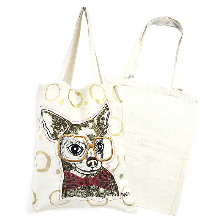 樂天商城 - 送料込み Dog 刺繍 トートバッグ(エコバッグ/マルチバッグ/お買い物/ショッピングバッグ) 犬/イヌ/犬雑貨/犬グッズ ゴールドのプリントがおしゃれ 誕生日やお祝いのギフトにも！