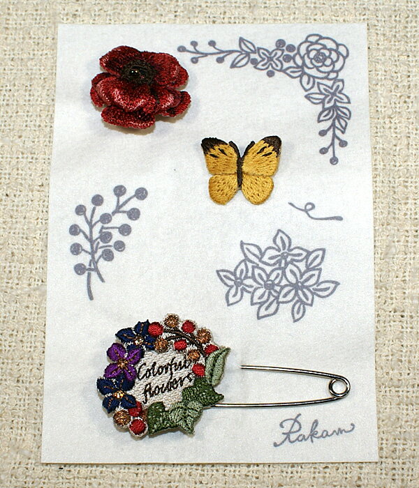 【フラワー3点セット】Made in japan、刺繍、ブローチ、軽い、立体