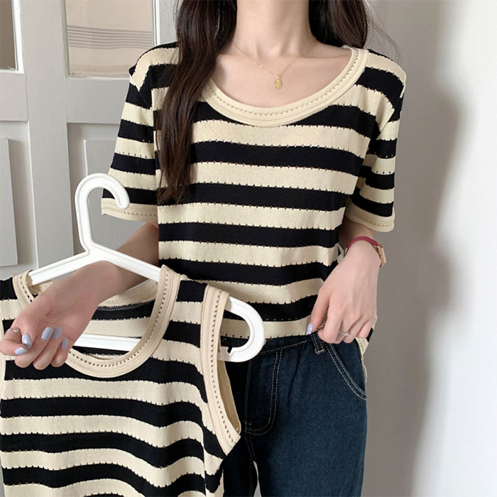 Rakuten - レディースファッション トップス タンクトップ 半袖Tシャツ タンクトップ レディース ボーダー袖なし Tシャツ チュニック Tシャツ カットソー袖無し ボーダー タンクトップ シマシマ 半袖Tシャツ