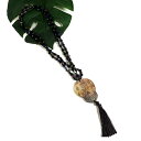 メキシコ シュガースカル(ドクロ)シェル(虹光沢あり) 彫刻 ジルコニア ネックレス ブラック 70cm メキシカンスカル カラベラ 死者の日【メール便対応可】