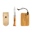 OPINEL(オピネル) カーボンスチール ナイフ レザーケース ベージュカラー&カッティングボードセット #6 7.3cm
