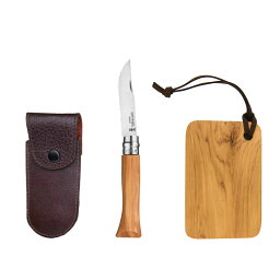 OPINEL(オピネル) ステンレススチール ナイフ オリーブ レザーケース＆カッティングボードセット #6 7.3cm