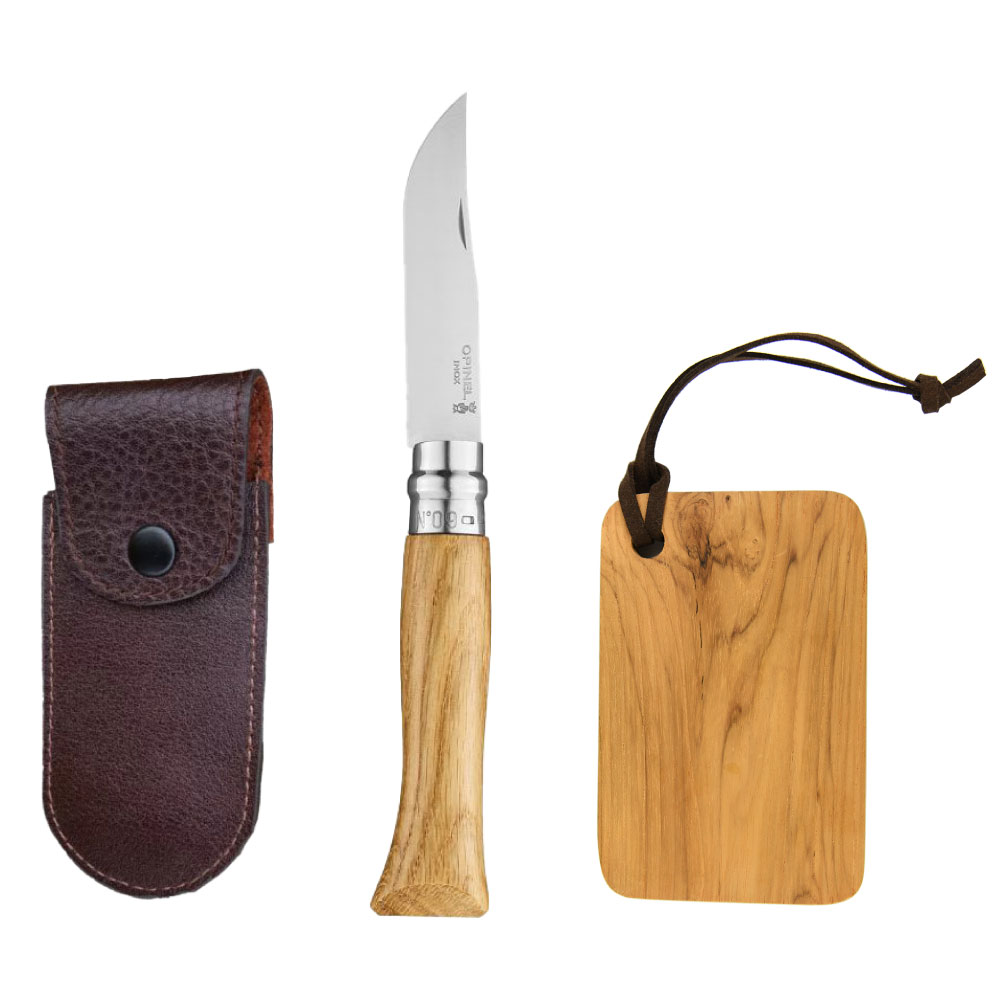 OPINEL(オピネル) ステンレススチール ナイフ レザーケース&カッティングボードセット #9 オーク オピネルナイフ 9 キャンプ ナイフ アウトドア 折...