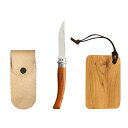 OPINEL(オピネル) ステンレス スリムナイフ レザーケース ベージュカラー&カッティングボードセット ブビンガ #8 8.0cm