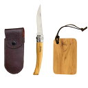 OPINEL(オピネル) ステンレス スリムナイフ オリーブ レザーケース&カッティングボードセット #8 8.0cm