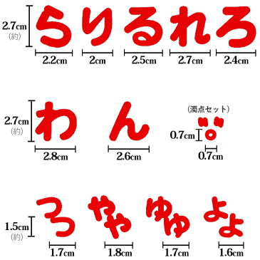 ひらがな ワッペン 【ら〜濁点】フェルトワッペン アイロン接着 赤色 名前 ネーム アイロンワッペン お名前ワッペン 名前シール 手芸 入園 入学 わっぺん WAPPEN wappen アップリケ あっぷりけ【メール便可】