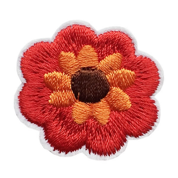 フラワー ワッペン 刺繍 アイロン接着 花 レッド 縦2.9cm×横3cm アイロンワッペン 手芸 かわいい 入園 ..