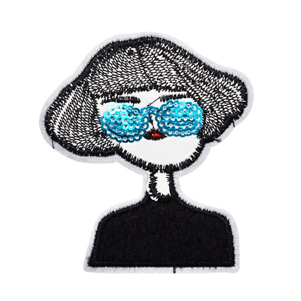 【楽天ランキング受賞】ワッペン スパンコール 縦8.4cm×横7.1cm （小）ガール 女の子 眼鏡 サングラス おしゃれ かわいい 入園 入学 デコ ダンス わっぺん wappen アップリケ あっぷりけ