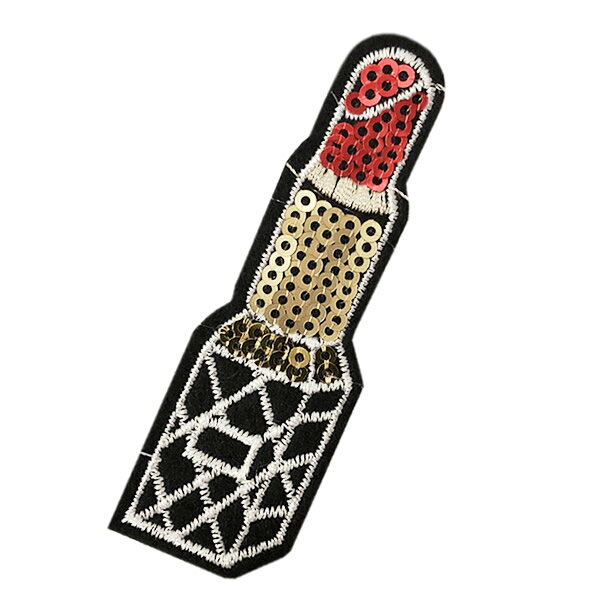 ワッペン スパンコール アイロン接着 縦7.7cm×横2.5cm リップ 口紅 コスメデザイン アイロンワッペン デコ ダンス 入園 入学 アップリケ あっぷりけ wappenのサムネイル