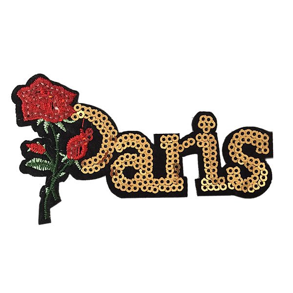 ワッペン スパンコール アイロン接着 縦5.8cm×横10cm バラ 薔薇 paris キラキラ アイロンワッペン かわいい デコ ダンス 入園 入学 アップリケ あっぷりけ wappen(3)