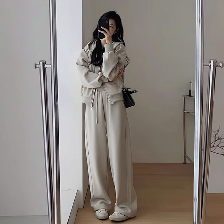 大人カジュアル パーカー フード付き ジップアップ ワイドパンツ 上下セット セットアップ レディース 無地 フード付き スポーツウェア ジム ルームウェア おしゃれ 春 秋冬 長袖 rbm-shop-10007240 RBMショップ サンプル画像2