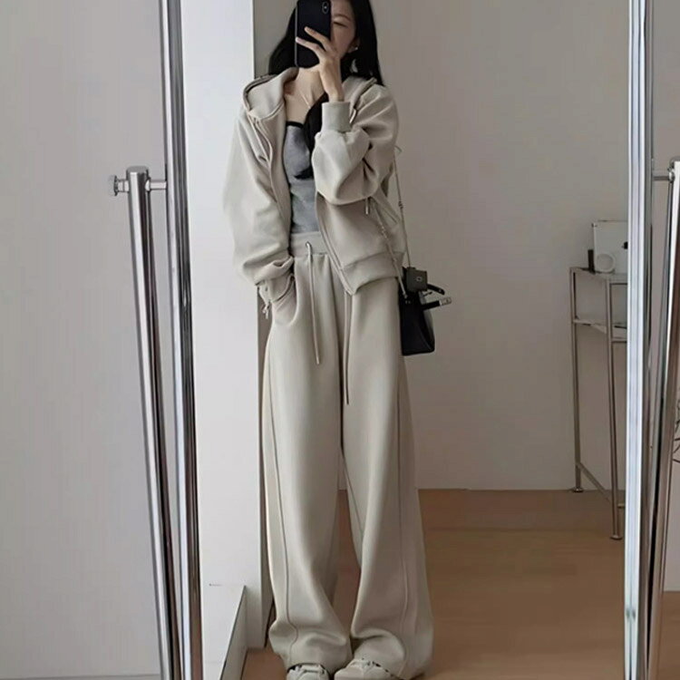 大人カジュアル パーカー フード付き ジップアップ ワイドパンツ 上下セット セットアップ レディース 無地 フード付き スポーツウェア ジム ルームウェア おしゃれ 春 秋冬 長袖 rbm-shop-10007240 RBMショップ サンプル画像3
