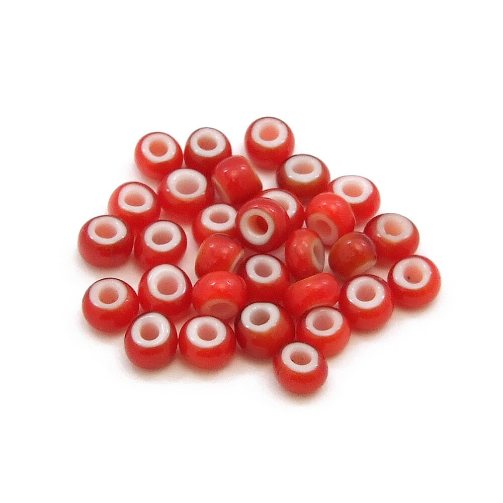 【赤/レッド】 (5mm) ホワイトハーツ/インディアンビーズ 30粒入 インディアンジュエリー/アクセサリー製作/ハンドメイド/手作り/アメカジ/ガラスビーズ...