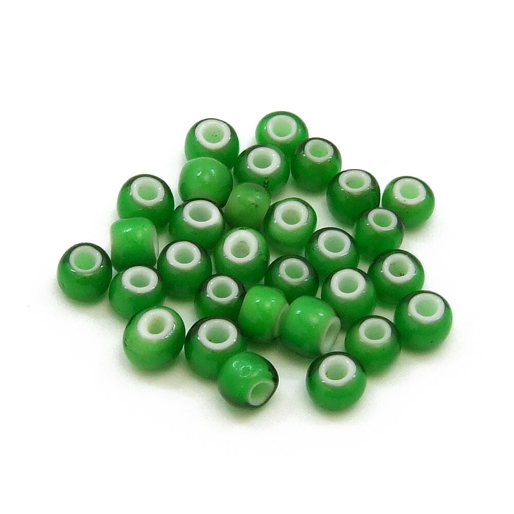 【緑/グリーン】 (5mm) ホワイトハーツ/インディアンビーズ 30粒入 インディアンジュエリー/アクセサリー製作/ハンドメイド/手作り/アメカジ/ガラスビー...