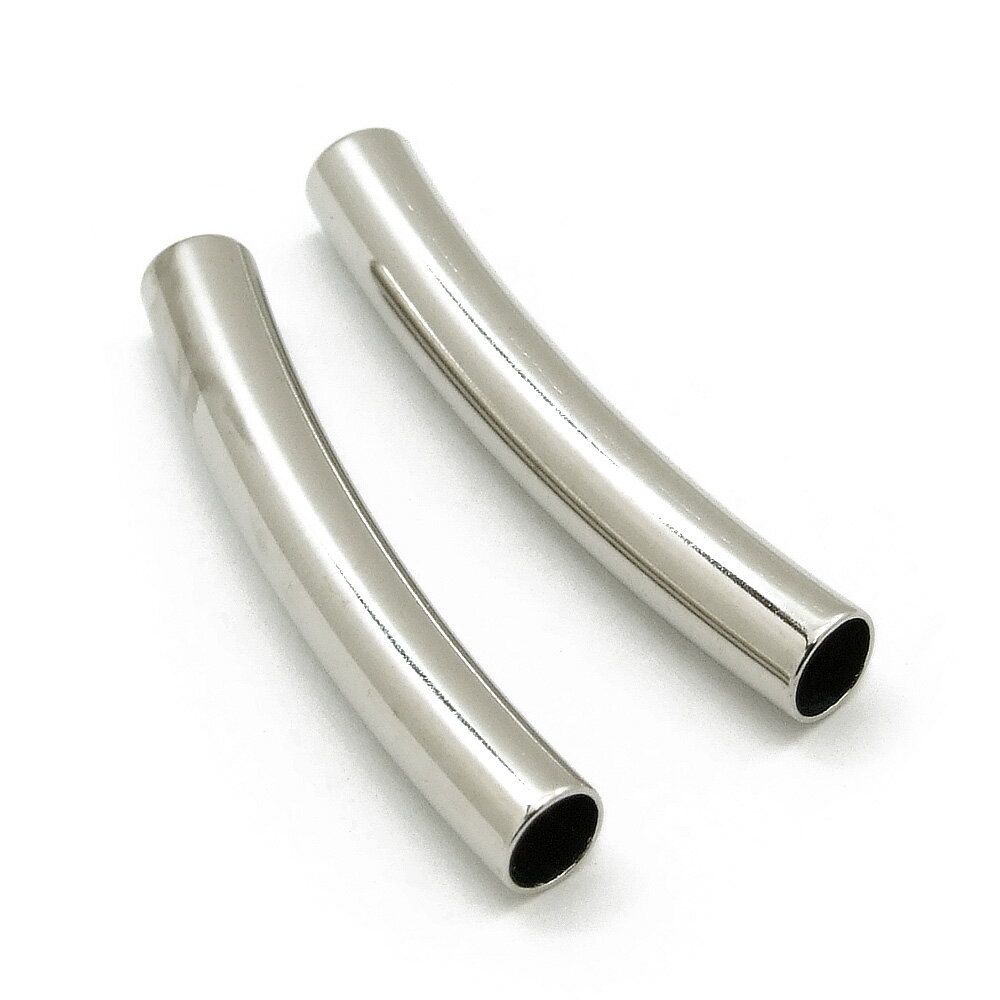 樂天商城 - 【2本入】【 曲パイプM(4.5×30mm) Ni/シルバー 】 アクセサリーパーツ/チューブ・ホース/装飾金具/金属パーツ/ハンドメイド/自作/材料/手作り素材/オリジナル/ブレスレット/ネックレス/パイプ金具/チェーン/チョーカー/メタル