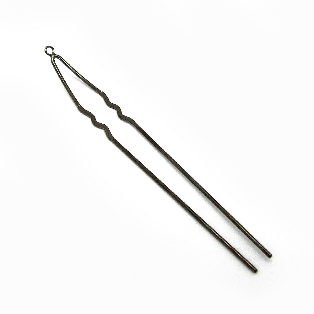 1本入【二本足 変形U字型簪 S-2※カン付※ (全長約:140mm)　BK/ブラック 】 【283】 ハンドメイド/手作り..