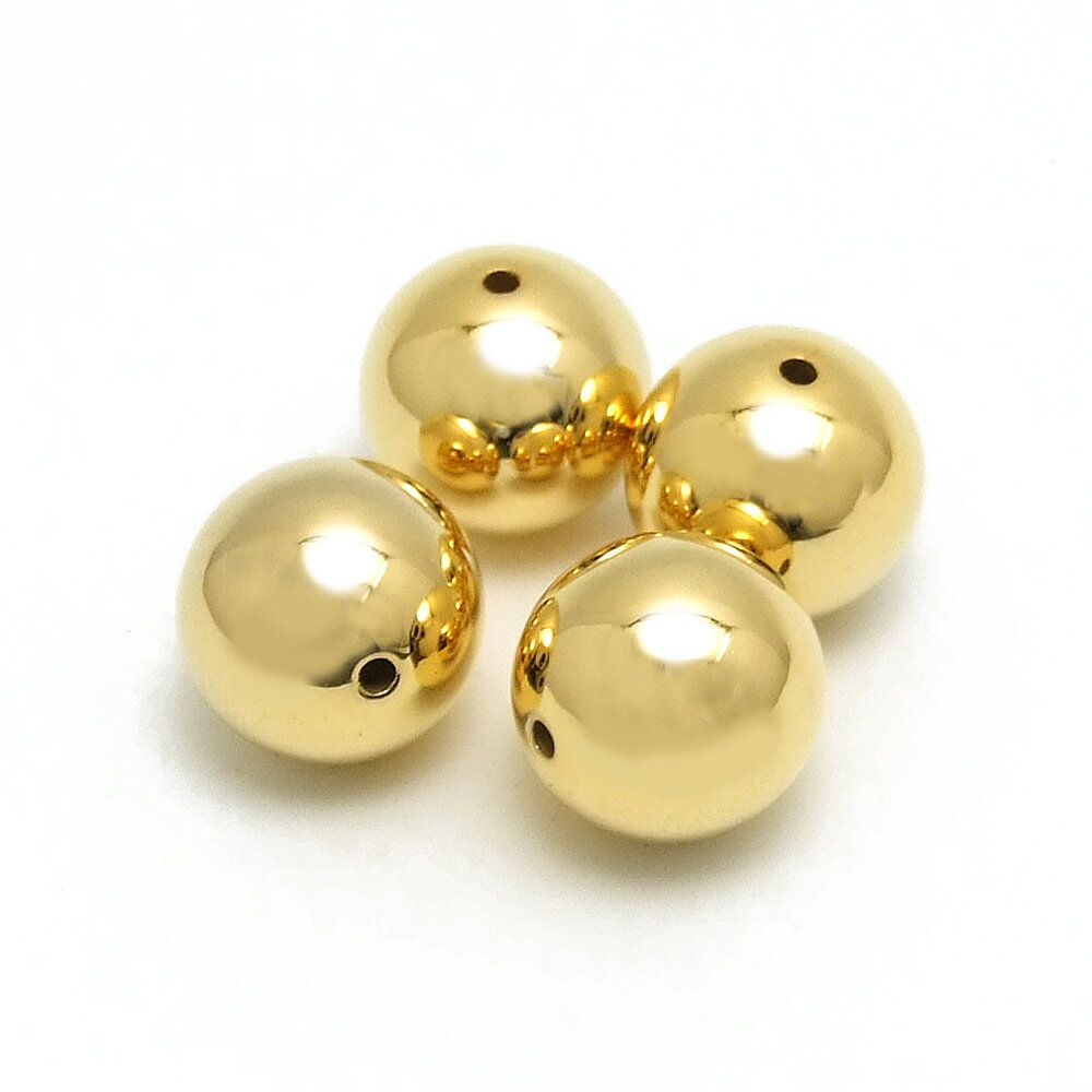 4ヶ入【 樹脂製メッキビーズ14mm玉 G/ゴールド 】【091】 アクセサリーパーツ/ビーズ/ネックレス/チョ..