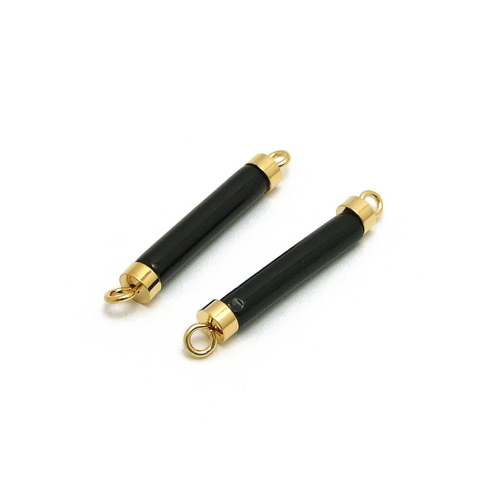 2ヶ入【 2カン付スティックビーズ 30mm ブラック/ゴールド 】【326】 アクセサリーパーツ/ビーズ/ピン/金具/アクセサリー/装飾/金属/ガラス/手作り/ハンドメイド/ワンポイント/ジュエリー/パイプ/円/コネクター/チャーム