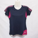 【中古】 【送料無料】 古着 レディースM adidas/アディダス ポリエステルTシャツ 半袖 スポーツ ジョギング ジム ヨガ トレーニング ネイビー 58...